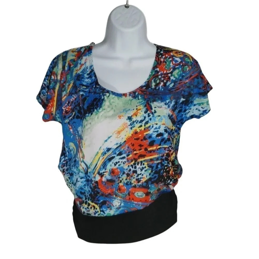 GNB Collection Abstract Colorful  Stretchy Shirt, M